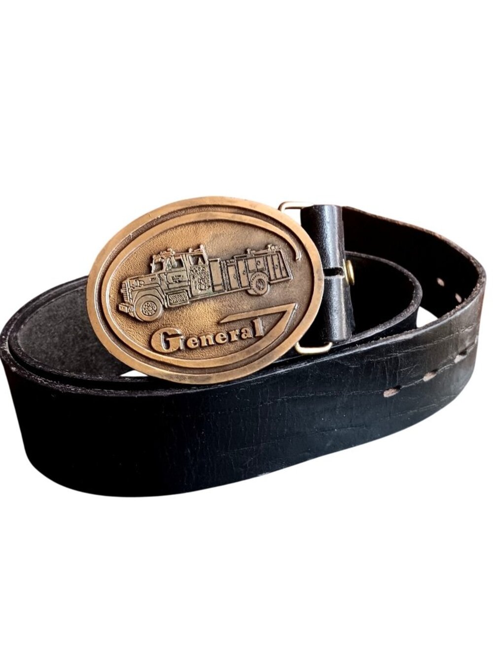 True Vintage Belt 36 Men's Medium General Fire Truck Buckle Trucker Fireman